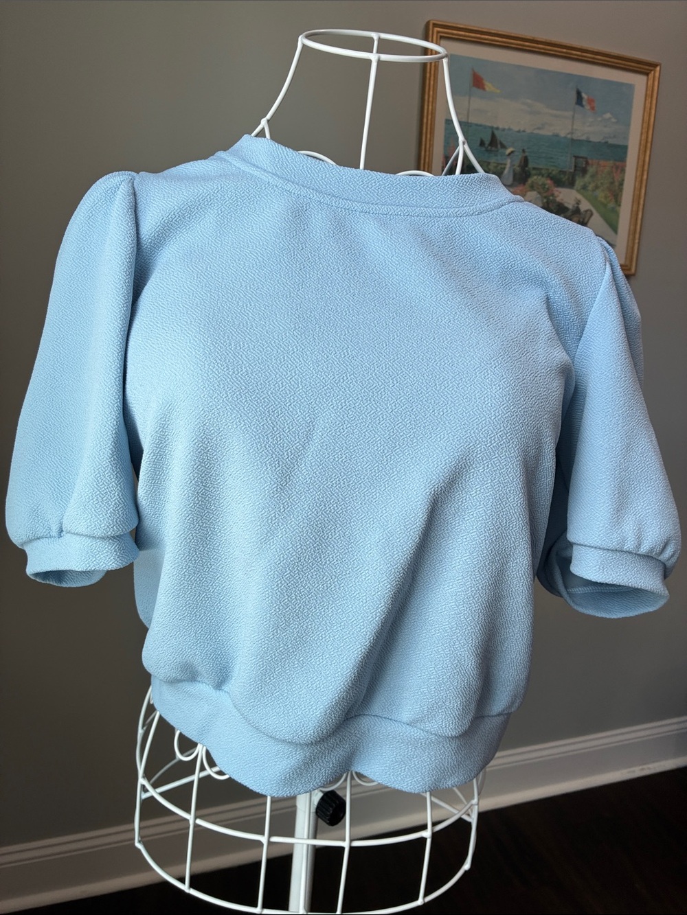 Light Blue Puff-Sleeve Women's Blouse